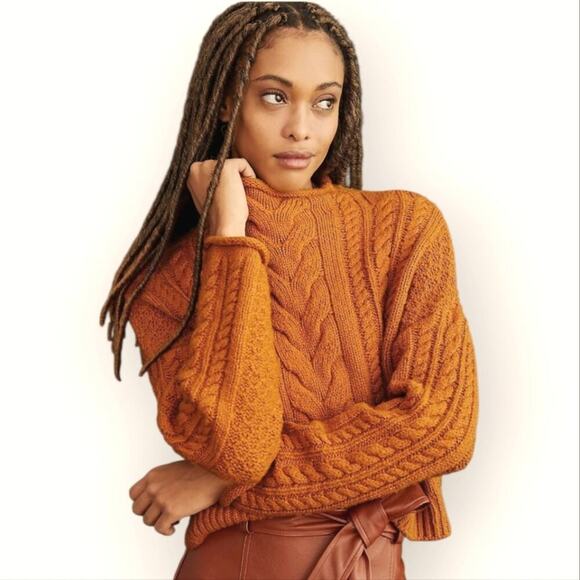 Anthropologie Pilcro Mock Cableknit Sweater Medium Petite - Picture 2 of 8